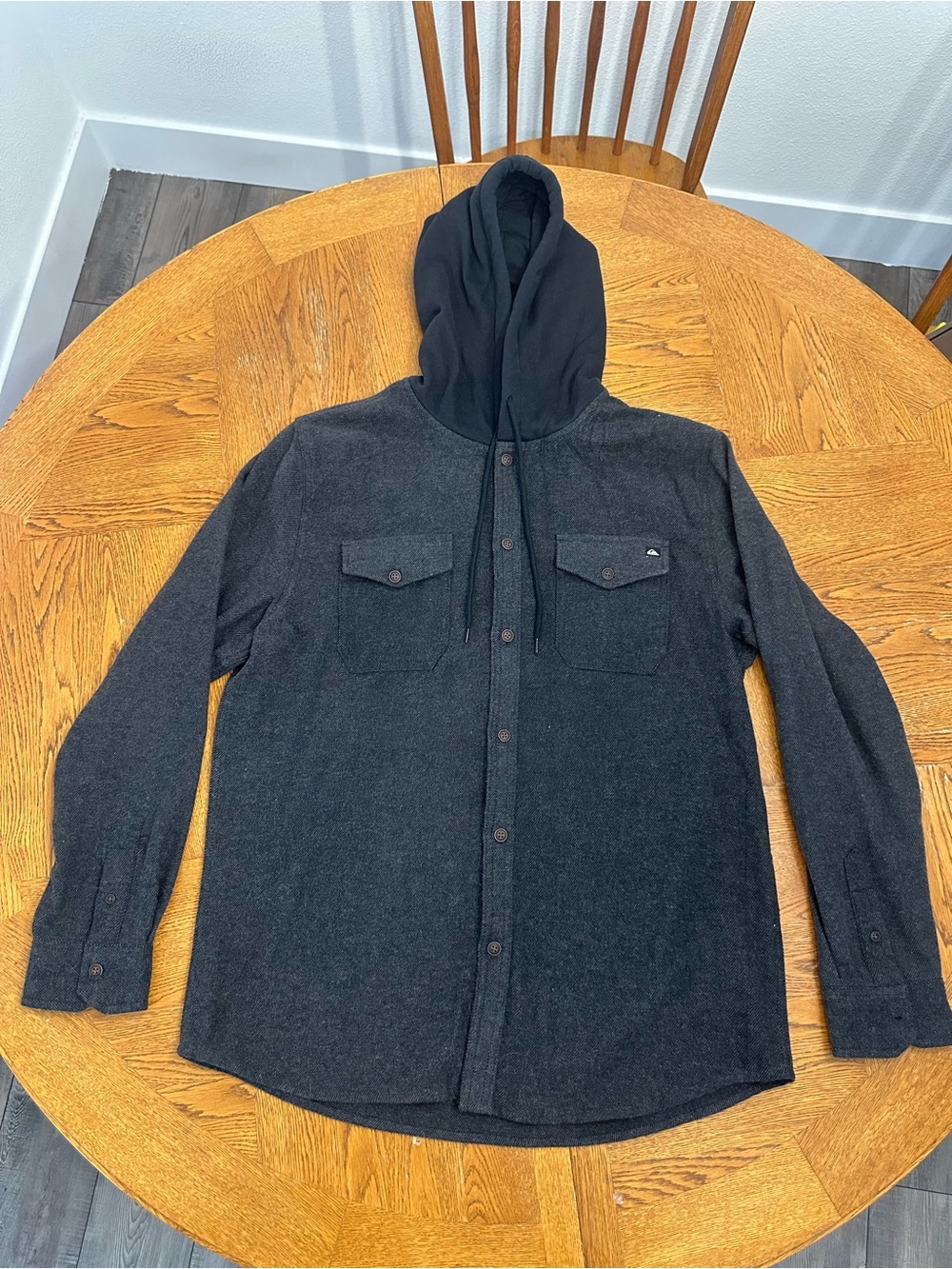 Quicksilver Mens Hooded Flannel Shirt Jacket Charcoal Grey Size Medium